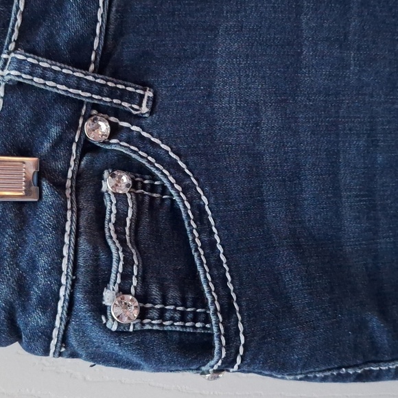 Q women's Apt 9 blue stretch bling dungarees size 10 - Picture 2 of 6